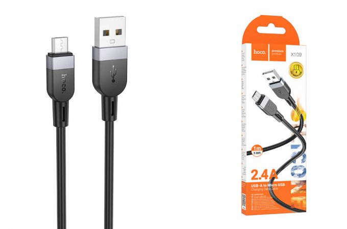 Кабель USB - MicroUSB HOCO X109 (черный) 1м силиконовый