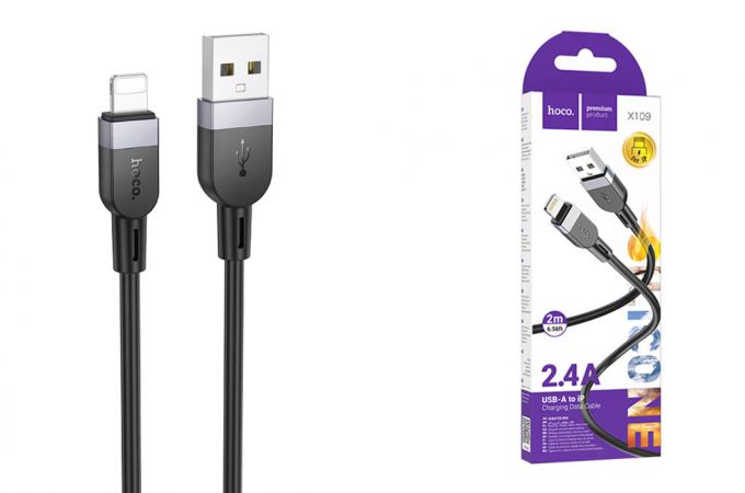 Кабель USB - Lightning HOCO X109, 2,4A (черный) 2м силиконовый