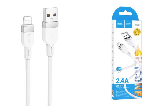 Кабель USB - Lightning HOCO X109, 2,4A (белый) 1м силиконовый