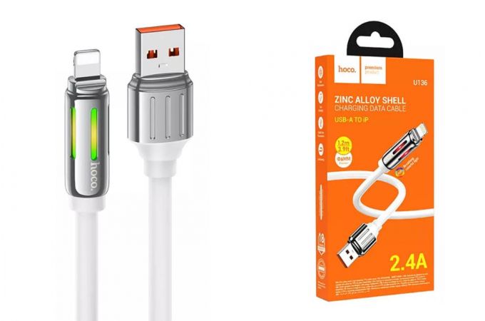 Кабель USB - Lightning HOCO U136 2,4A (белый) 1м