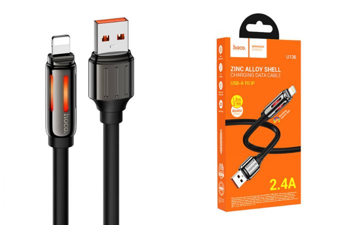 Кабель USB - Lightning HOCO U136 2,4A (черный) 1м