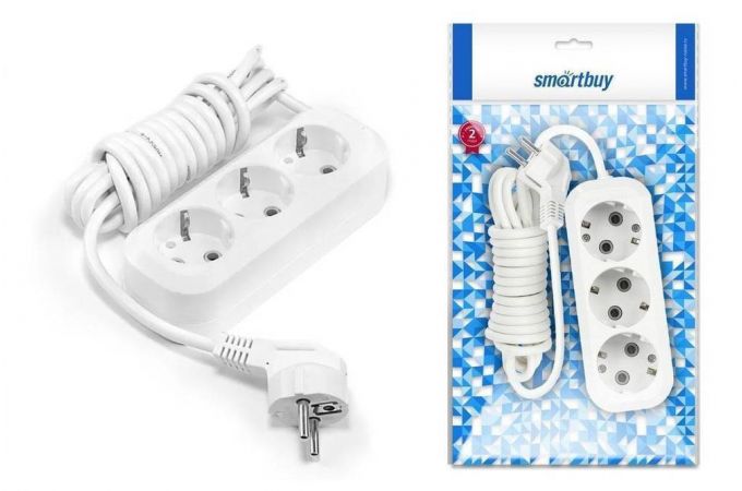 Сетевой удлинитель Smartbuy, 3 гнезда 15 метров 16А/3,5кВт с заземлением ПВС 3х1,0 (SBE-16-3-15-Z)