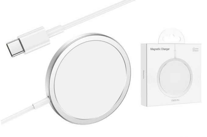 Беспроводное зарядное устройство HOCO CW30 PRO белые (магнитное, Type-C, 15W)