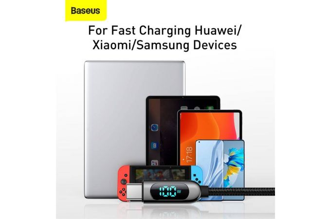 Кабель USB Type-C - USB Type-C BASEUS Display Fast Charging 5A, 100W, 1 м, черный