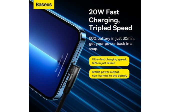 Кабель USB Type-C - Lightning BASEUS MVP 2 Elbow-shaped Fast Charging угловой 20W (черный) 1м