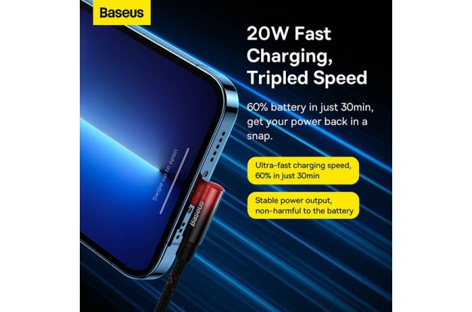 Кабель USB Type-C - Lightning BASEUS MVP 2 Elbow-shaped Fast Charging угловой 20W (черно-красный) 2м