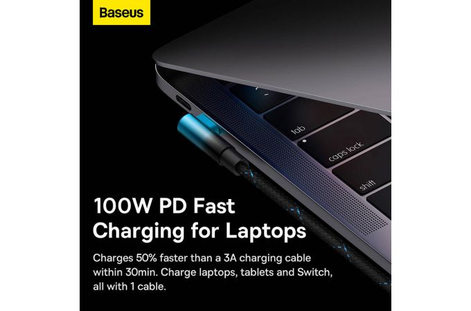 Кабель USB Type-C - USB Type-C BASEUS MVP 2 Elbow-shaped Fast Charging 100W, 1 м, черный+синий, угловой