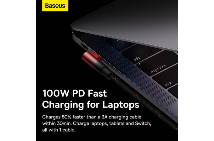 Кабель USB Type-C - USB Type-C BASEUS MVP 2 Elbow-shaped Fast Charging 100W, 2 м, черно-красный, угловой