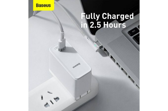 Кабель для зарядки MacBook USB-C BASEUS Zinc Magnetic Series iP Laptop, Type-C - L-shaped, 60W, 2 м, белый