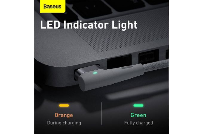 Кабель для зарядки MacBook USB-C BASEUS Zinc Magnetic Series iP Laptop, Type-C - L-shaped, 60W, 2 м, белый