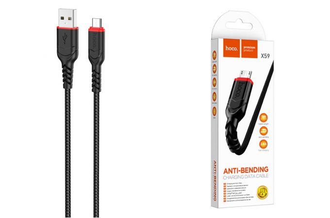 Кабель USB - MicroUSB HOCO X59 2,4A (черный) 2м (оплетка)