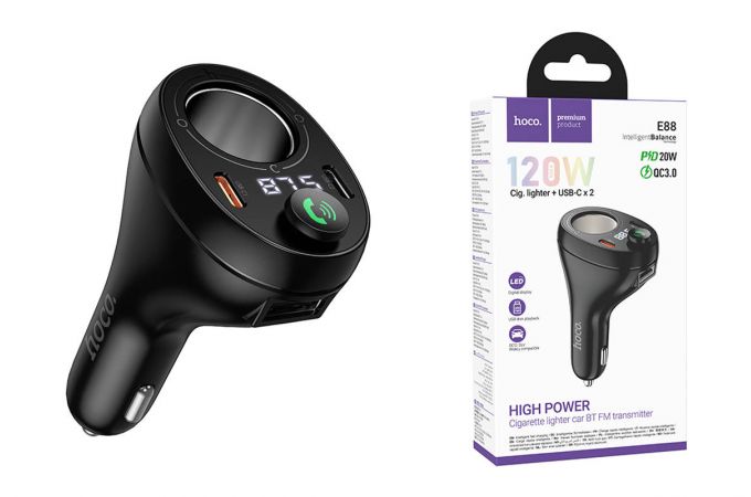 FM-Модулятор HOCO E88 Star 35W (2C) вприкуриватель (черный)