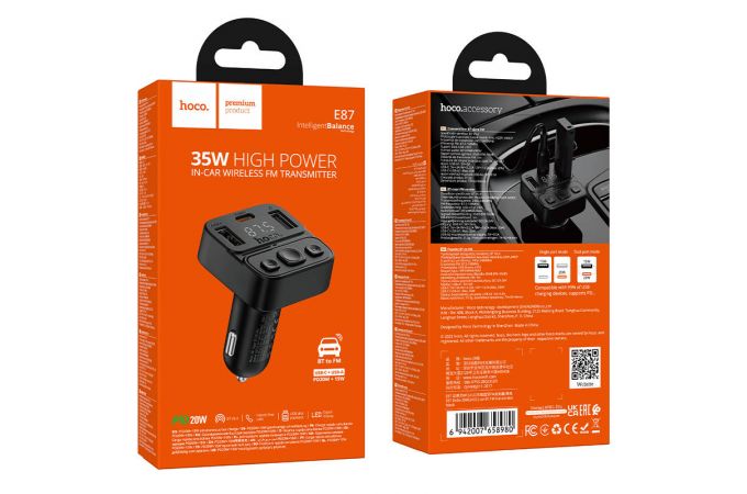 FM-Модулятор HOCO E87 Delta 35W (1A1C) car BT FM transmitter (черный)