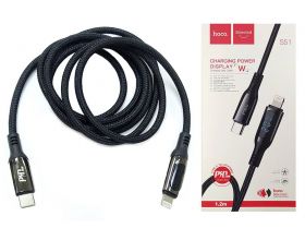 Кабель USB Type-C - Lightning HOCO S51, 3A PD20W, (черный) 1,2м (в оплетке, LED дисплей)