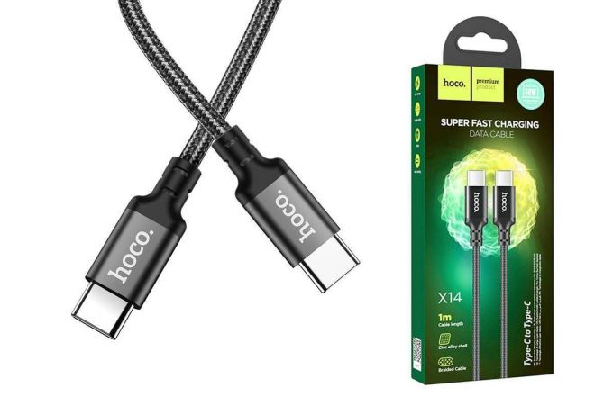 Кабель USB Type-C - USB Type-C HOCO X14, 2A (черный) 1м (в оплетке)