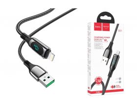 Кабель USB - Lightning HOCO S51, 2,4A (черный) 1,2м (LED дисплей, в оплетке)