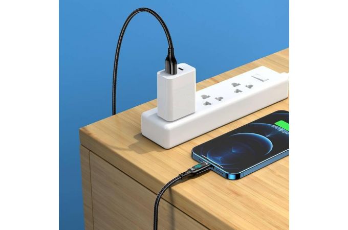 Кабель USB - Lightning HOCO S51, 2,4A (черный) 1,2м (LED дисплей, в оплетке)