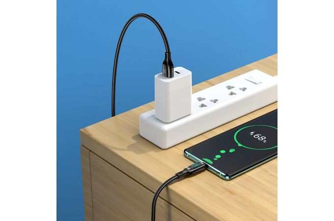 Кабель USB - USB Type-C HOCO S51, 5A PD (черный) 1,2м (LED дисплей, в оплетке)