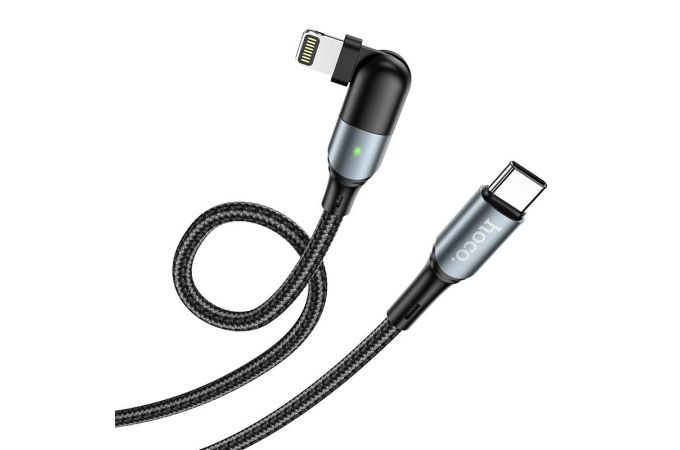 Кабель USB Type-C - Lightning HOCO U100, 3A PD20W (черный) 1,2м (в оплетке, поворотный)