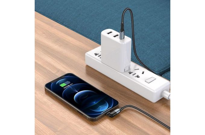 Кабель USB Type-C - Lightning HOCO U100, 3A PD20W (черный) 1,2м (в оплетке, поворотный)