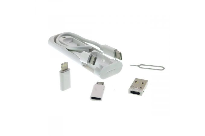 Кабель набор 5 в 1 EZRA DC195 PD с переходниками + скрепка (TYPE-C-TYPE-C) 27см (белый)