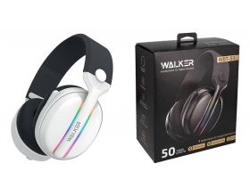 Наушники мониторные беспроводные WALKER  WBT-83, Bluetooth, 3в1 (AUX, 2,4 ГГц), микрофон, подсветка, полноразм, белые