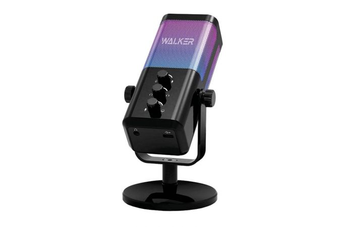 Микрофон для компьютера WALKER WCM-60, игровой, шумоподавление, рег. громкости и подсветки, черный