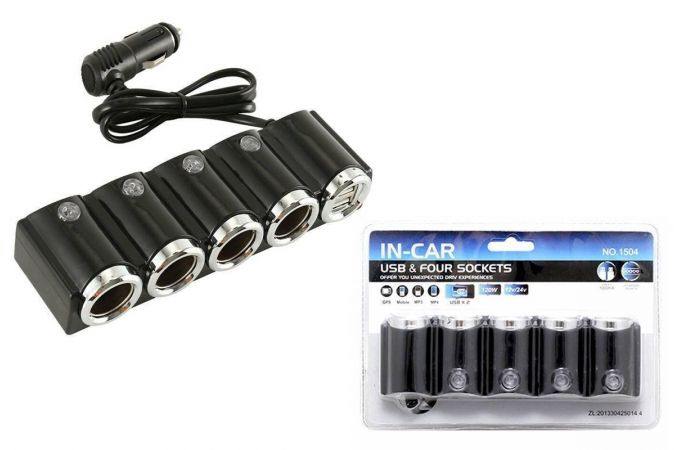 Разветвитель прикуривателя в авто OLESSON 1504 (4 гнезда+2*USB)