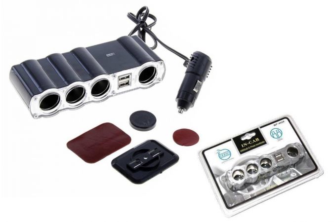 Разветвитель прикуривателя в авто OLESSON WF-4008 (4 гнезда+2*USB)
