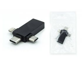 Переходник OTG 3 в 1 Miсro USB + Type-C + Lightning (зиплок)