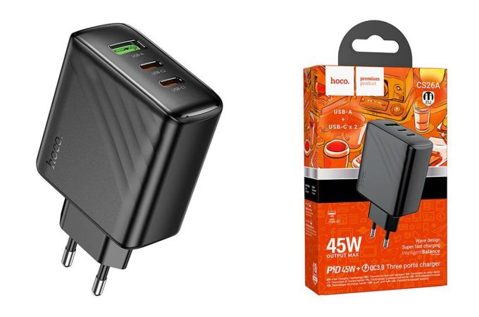 Сетевое зарядное устройство USB + USB-C HOCO CS26A PD45W (черный)