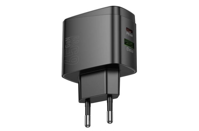 Сетевое зарядное устройство USB + USB-C HOCO CS63A Bright PD65W(1A1C) (черный)