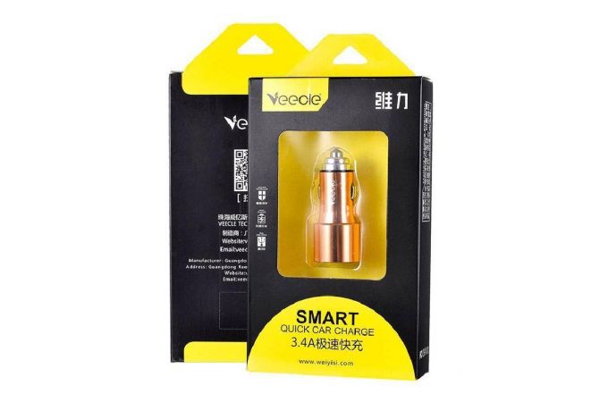 Автомобильное зарядное устройство АЗУ USB VEECLE KY-C18 (5B,2400mA) (золотой)