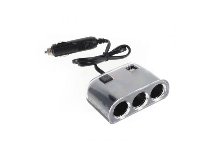 Разветвитель прикуривателя в авто OLESSON 1505 (3 гнезда+2*USB)