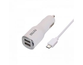 Автомобильное зарядное устройство АЗУ USB + кабель MicroUSB MUJU MJ-C05 (5B,2400mA) (белый)