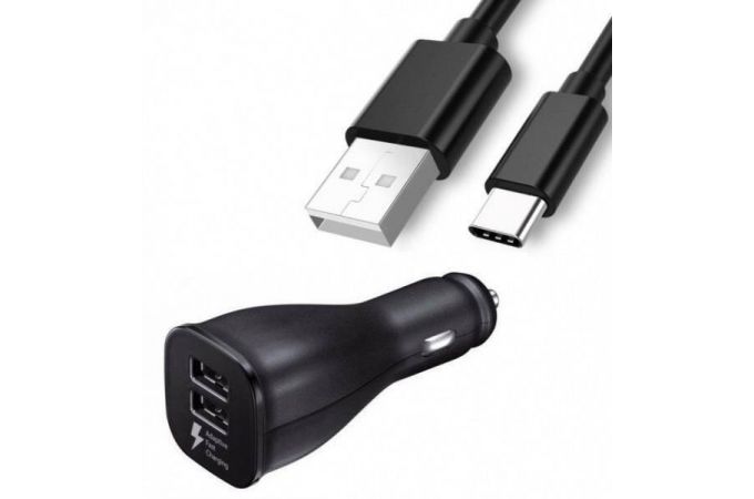 Автомобильное зарядное устройство АЗУ USB + кабель Type-C Орбита AV-347 (5B,2000mA) (черный)