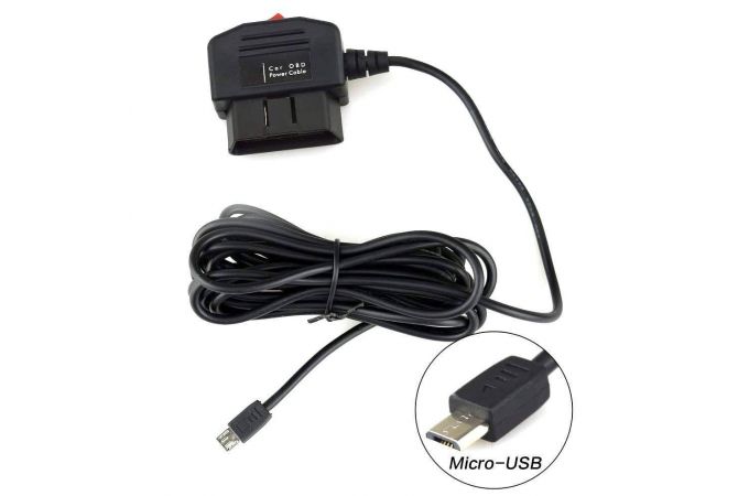 Шнур питания в авто Орбита AV-1040 microUSB (3м,2.1А,OBD) У