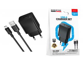 Сетевое зарядное устройство USB + кабель MicroUSB BOROFONE BAS71A Source, черный