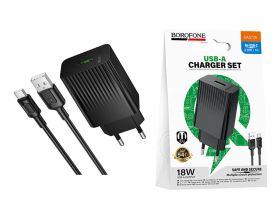 Сетевое зарядное устройство USB + кабель Type-C BOROFONE BAS72A Source QC3.0  черный