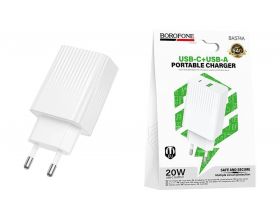 Сетевое зарядное устройство USB + USB-C BOROFONE BAS74A Source PD20W+QC3.0 (EU) белый