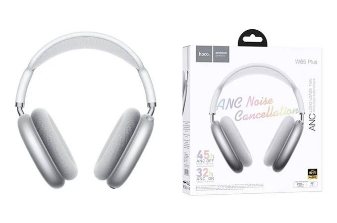 Наушники мониторные беспроводные HOCO W65 Plus Happy ANC (серебряный)