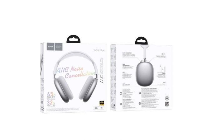 Наушники мониторные беспроводные HOCO W65 Plus Happy ANC (серебряный)