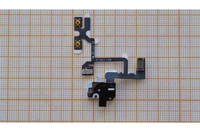Шлейф для iPhone 4 с разъемом гарнитуры + кнопки громкости + переключатель (белый)