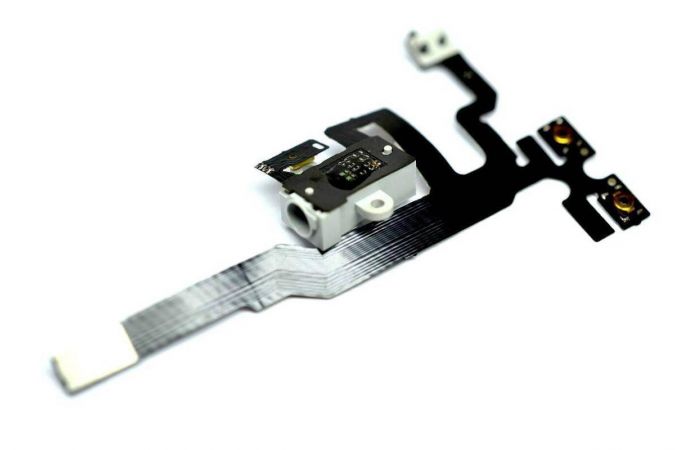 Шлейф для iPhone 4s с разъемом гарнитуры + кнопки громкости + переключатель + микрофон (белый)