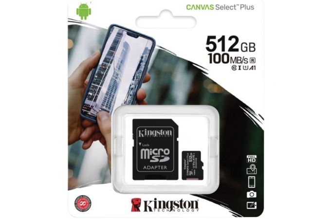 Карта памяти MicroSDXC_512 Gb Kingston class 10 100Mb/s Canvas Select Plus 100/85Mb/s UHS-I U3 SDCS2/512GB