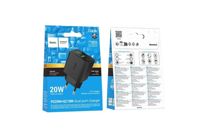 Сетевое зарядное устройство HOCO CS83A Excellent PD20W+QC3.0 с цифровым дисплеем (черный)