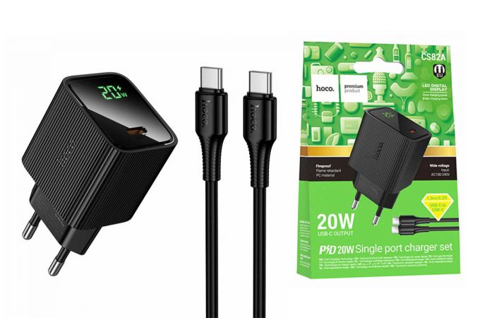 Сетевое зарядное устройство USB-C HOCO CS82A Excellent single port PD20W charger with digital display set (черное)