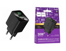 Сетевое зарядное устройство USB + USB-C HOCO CS84A Excellent PD30W+QC3.0 charger with digital display (черное)