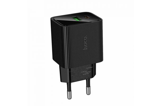 Сетевое зарядное устройство USB + USB-C HOCO CS84A Excellent PD30W+QC3.0 charger with digital display (черное)