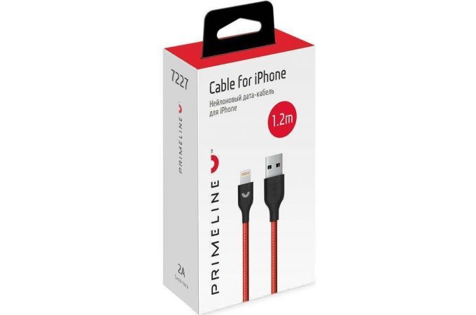 Кабель USB - Lightning Prime Line (7227) Apple 8-pin (красный) нейлон